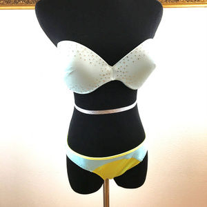 Bling Bandeau Push Up Blue Green Bikini Swim Set M